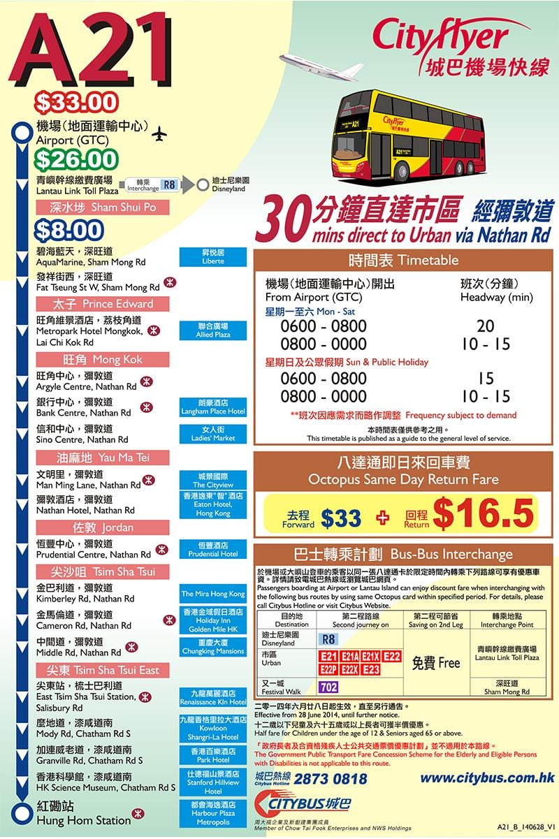 Hong Kong a21 tuyến xe buýt bản đồ