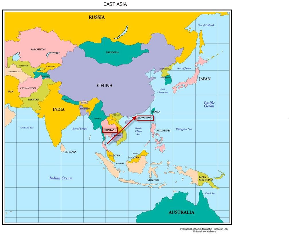 Hong Kong trong bản đồ của châu á