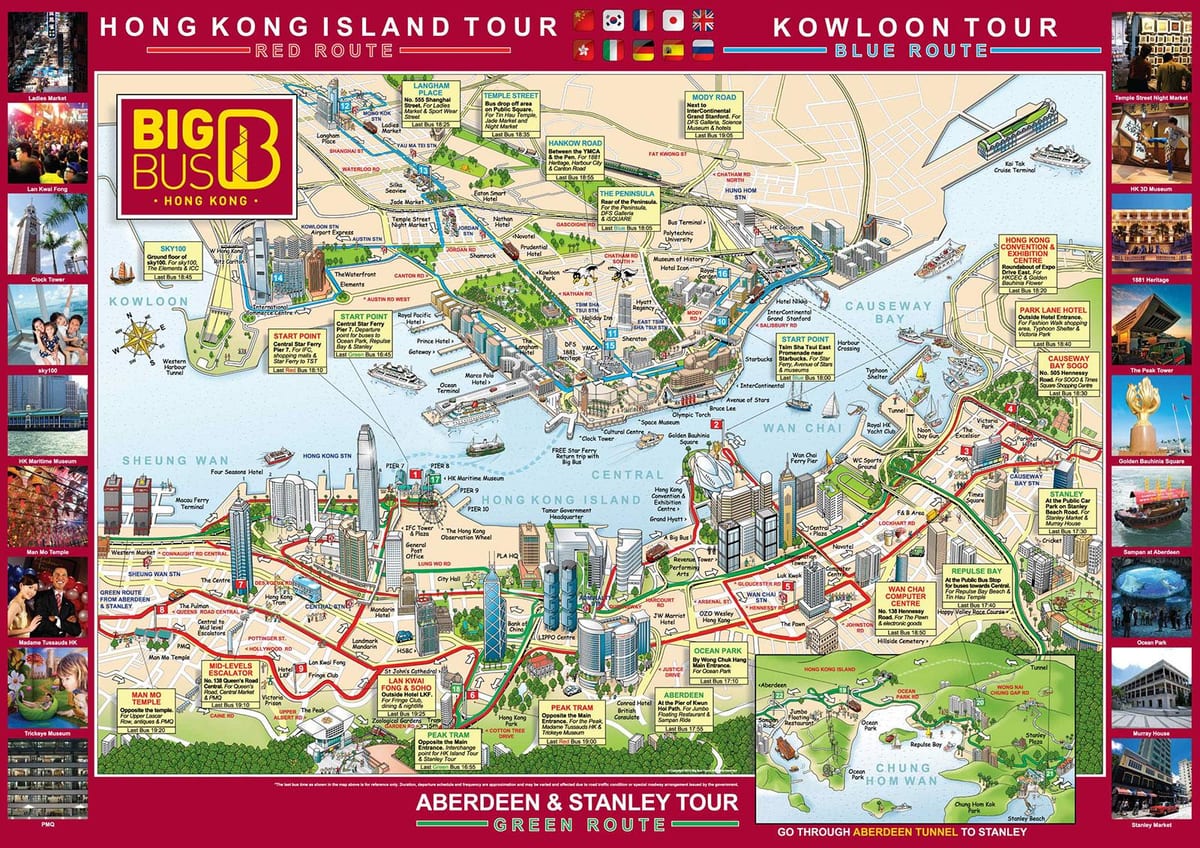 Hong Kong xe buýt lớn bản đồ du lịch